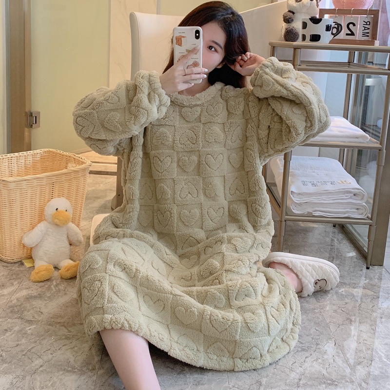 Hàng Có Sẵn Đầm Ngủ Dài Trung Bình Bằng Vải Bông Tay Dài Ngọt Ngào Thời Trang Mùa Đông Cho Phụ Nữ Mang Thai 120kg