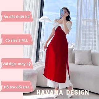 Áo dài màu đỏ dáng dài, hàng đẹp có size, set áo dài cách tân chất nhung cứng phối tay taffta, kiểu dáng đẹp, tôn dáng