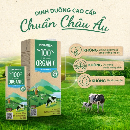 Sữa Tươi Tiệt Trùng Không Đường Vinamilk 100% Organic Hộp 1L - Dinh dưỡng thuần khiết