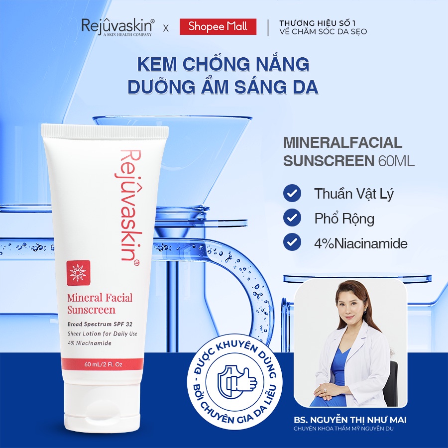 Kem Chống Nắng Vật Lý Mineral Facial Rejuvaskin Dưỡng Ẩm, Phục Hồi Da SPF 32 60ml