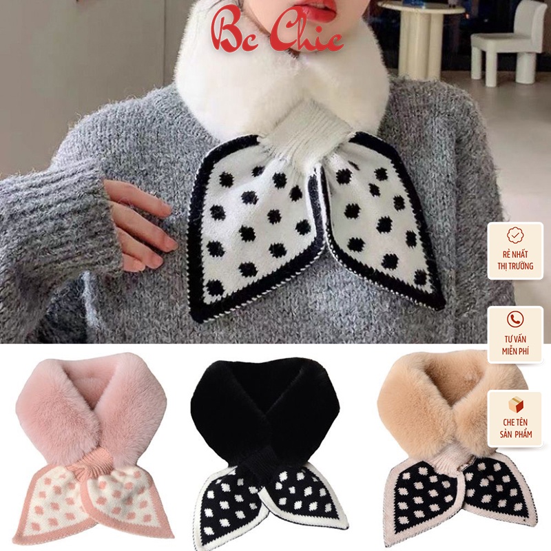 Khăn lông giữ ấm mùa đông, khăn nữ buộc nơ hoạ tiết chấm bi BC_CHIC LINGERIE