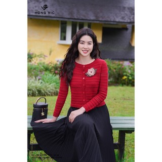 Áo len nữ thiết kế Hong Vic đỏ cài cúc AL26