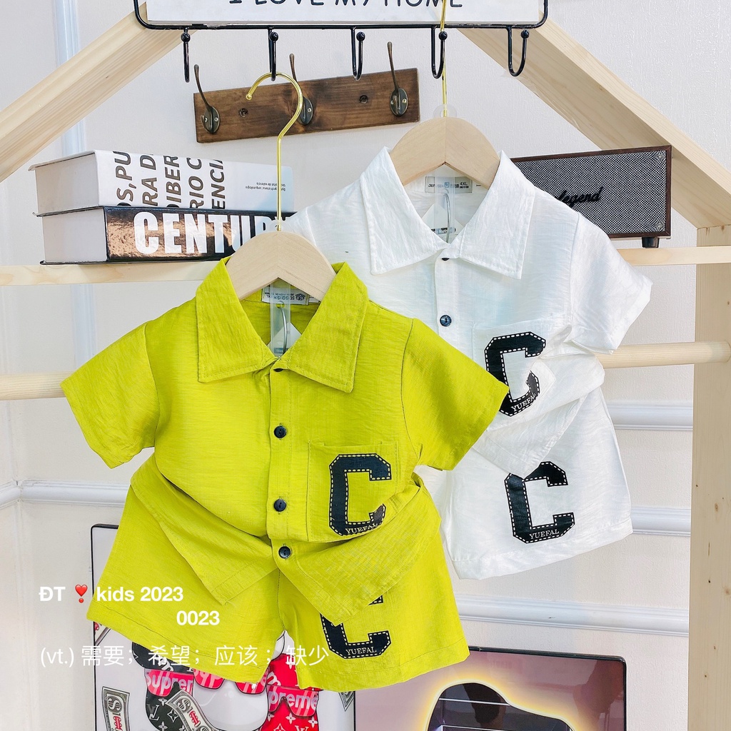 Bộ Cộc Tay Bé Trai, Bộ Sơ Mi Đũi Cổ Trụ Hàng Loại 1 Form Đẹp Cho Bé Trai Từ 8 - 18kg