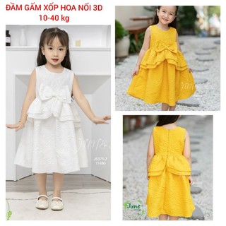 Đầm váy công chúa xòe gấm xốp hoa nổi 3D cao cấp haivanco bé gái 10 đến 40 kg mềm mại thoáng mát đi học đi chơi đều đẹp