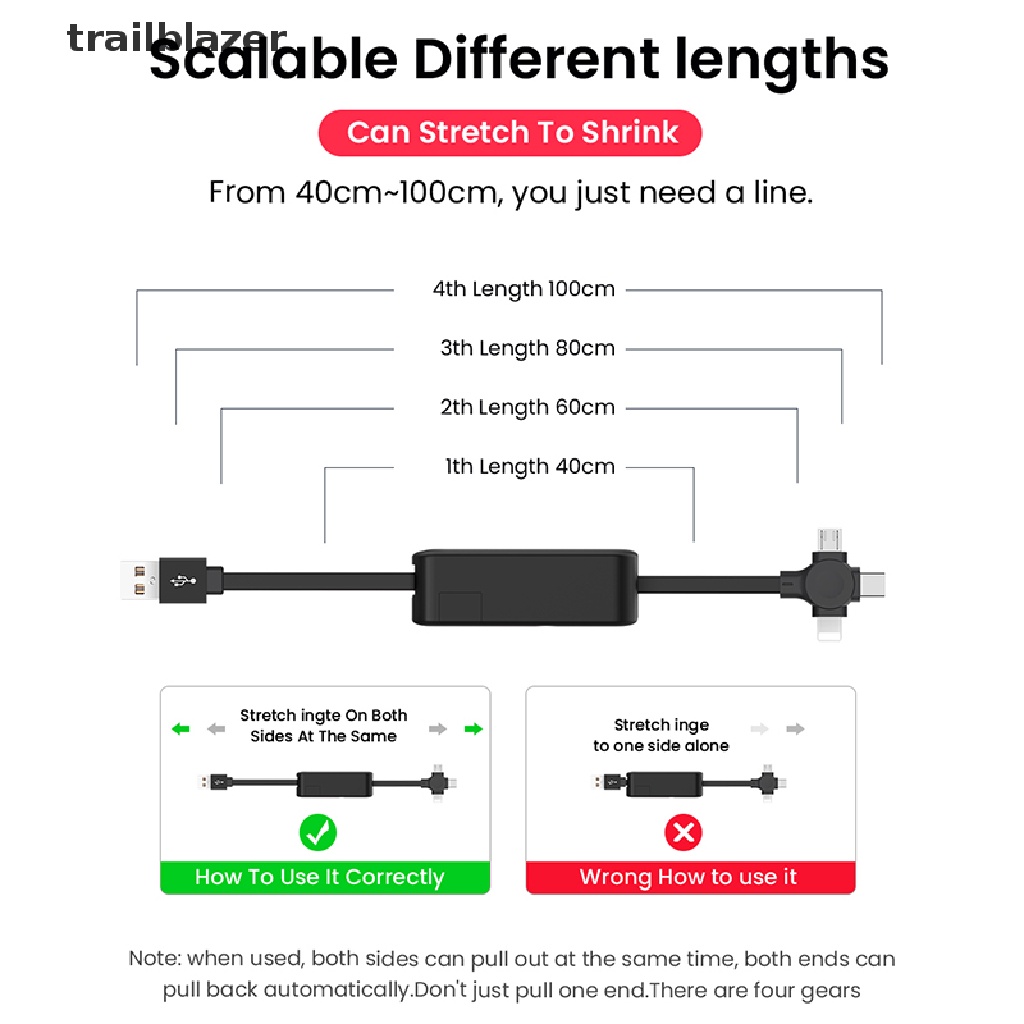 Cáp Sạc USB Type C 4 Trong 1 Rút Được Tiện Dụng Cho Điện Thoại UIO