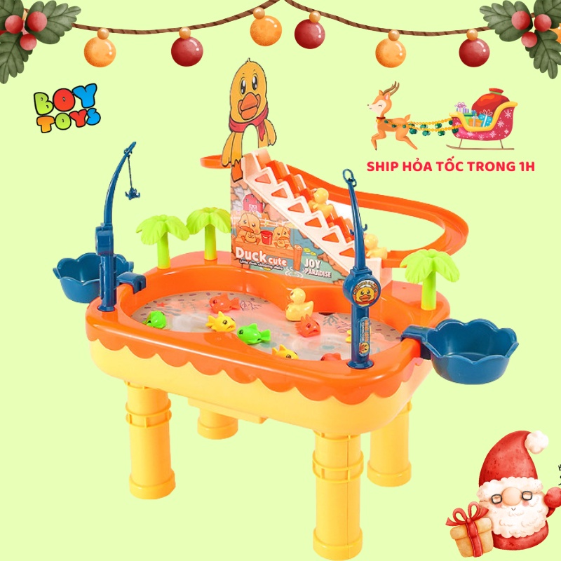Đồ chơi câu cá và vịt vàng leo thang 2 trong 1 có nhạc và đèn kết hợp từ tính bơi tự động vui nhộn cho bé