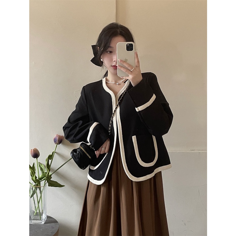 Áo Khoác dạ tweed nữ dài tay，Áo túi kiểu ngắn Siêu Sang Chảnh