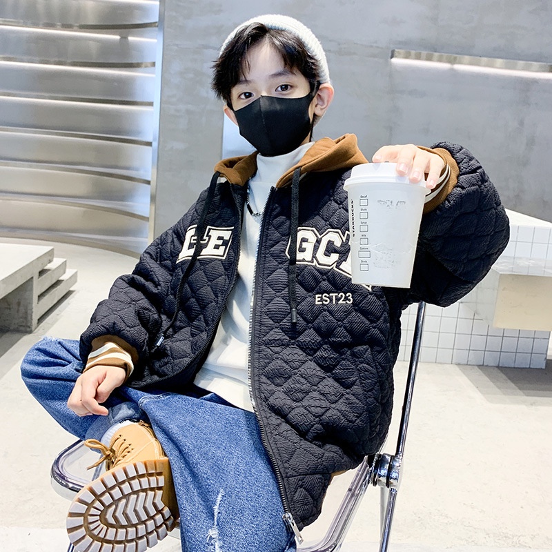 Áo khoác bóng chày năng động có mũ ấm áp cỡ lớn cho bé trai