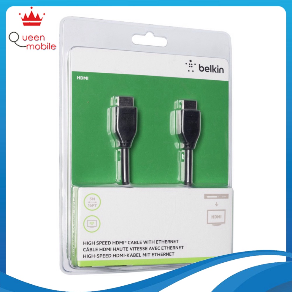 Cáp HDMI Belkin đầu Niken 5m black color - sản phẩm chính hãng - BH hai năm - F3Y020bt [Queen Mobile giá t