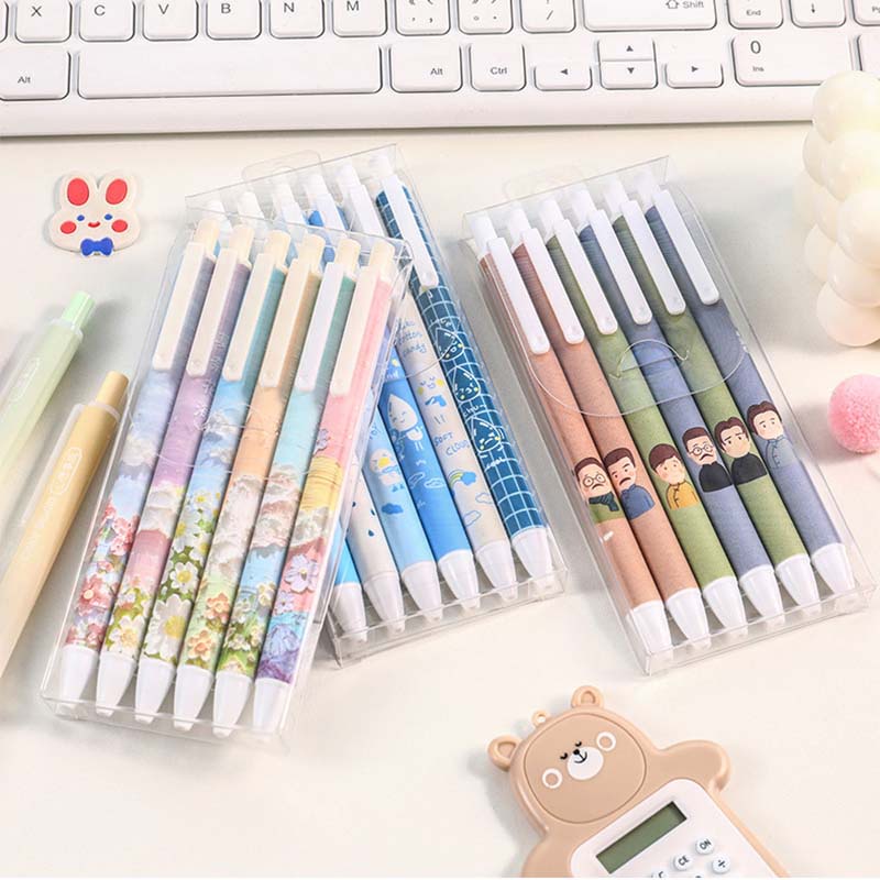Set 6 Bút Mực Nước Ngòi 0.5mm Họa Tiết Hoạt Hình Sáng Tạo