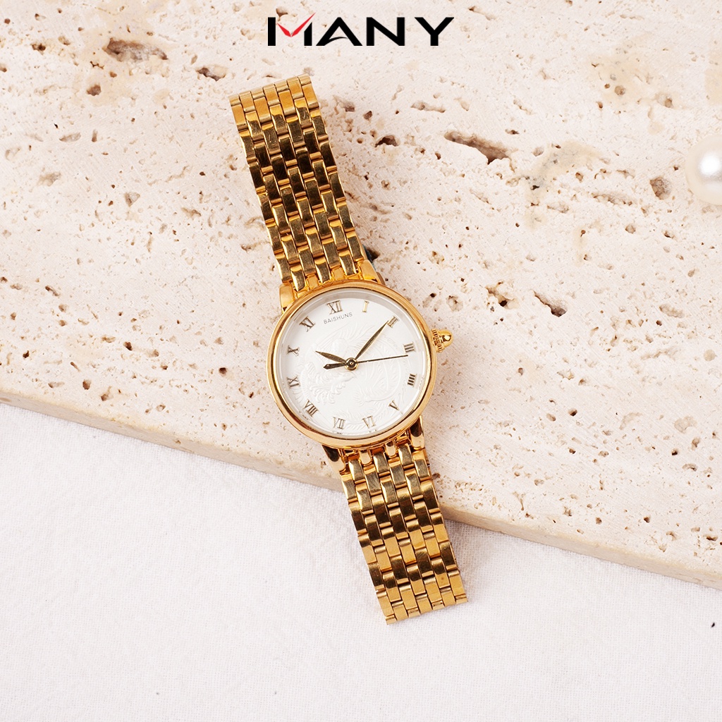 Đồng hồ cặp Baishun hình Rồng Phượng - Đồng hồ đôi nam nữ dây kim loại ManYi
