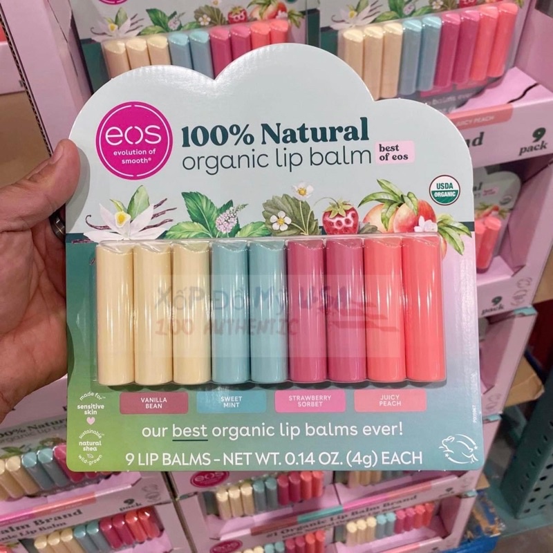 Set Son Dưỡng Môi Hữu Cơ Eos USDA Organic Smooth Lip Balm, 9 Thỏi ( Mẫu mới )