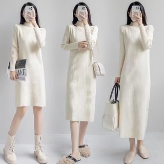 Đầm len cao cổ vân to maxi dáng xuông bigsize
