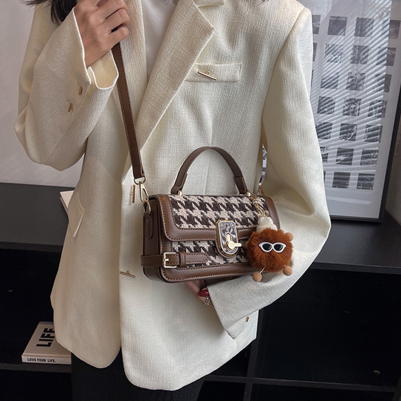 Ielgy Túi Đeo Chéo Nhỏ Hình Vuông Họa Tiết houndstooth Chất Lượng Cao Dễ Phối Đồ Cho Nữ