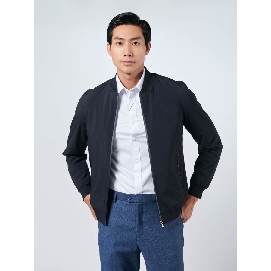 Áo khoác nam cao cấp Owen JK220719 Jeacket bomber 2 lớp màu navy trơn dáng suông bo cổ tay và gấu vải polyester