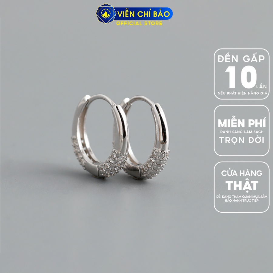 Bông tai bạc nữ tròn đính đá chất liệu bạc Ý 925 thời trang phụ kiện trang sức Viễn Chí Bảo B000310