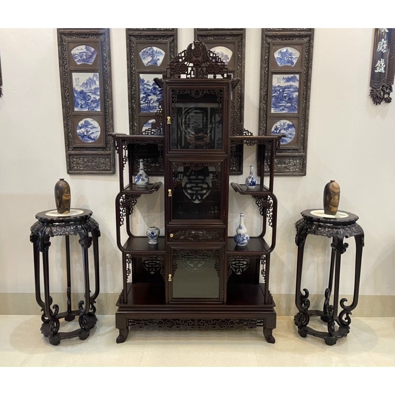 Tủ Bày Đồ Dơi Thọ và Đôi Đôn Tàu Gỗ Gụ Hàng Kĩ