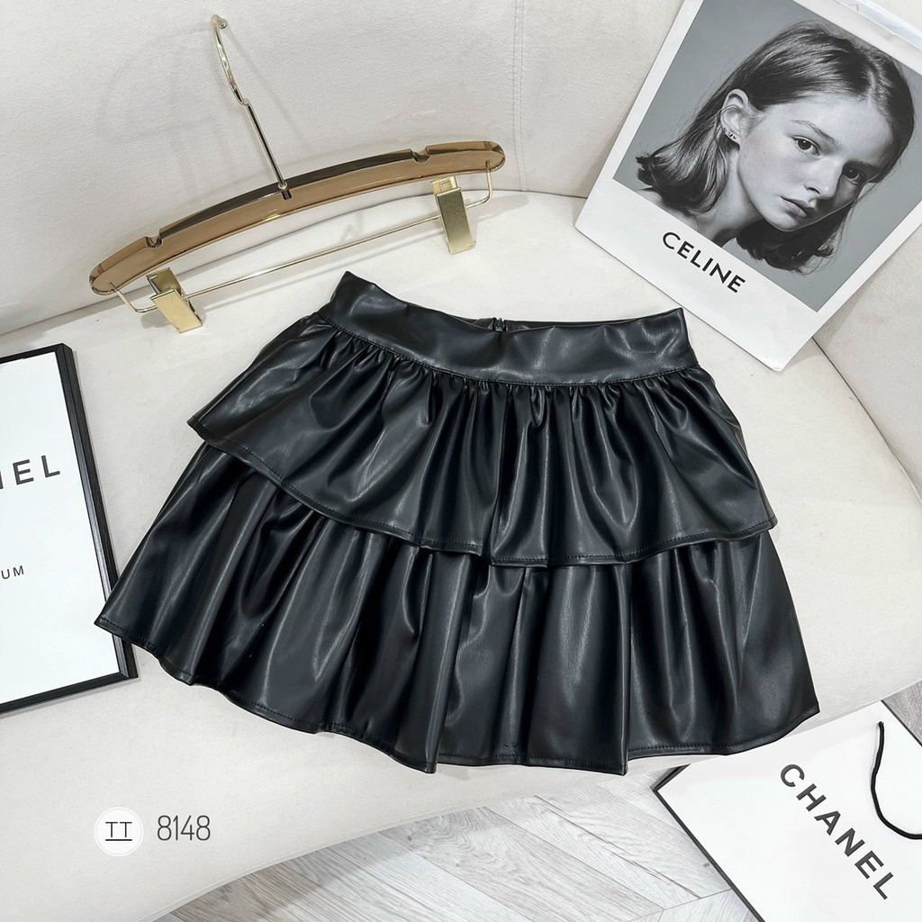 Chân Váy Da 2 Tầng,Váy Xòe Xếp Ly Hàng QC