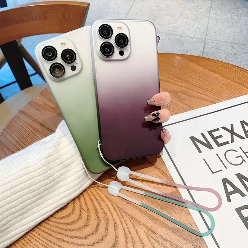 Ốp Điện Thoại Cứng Màu Gradient Mờ Chống Sốc Kèm Dây Đeo Cho iPhone 14 Pro 13 12 Pro Max 14 Plus 13 12