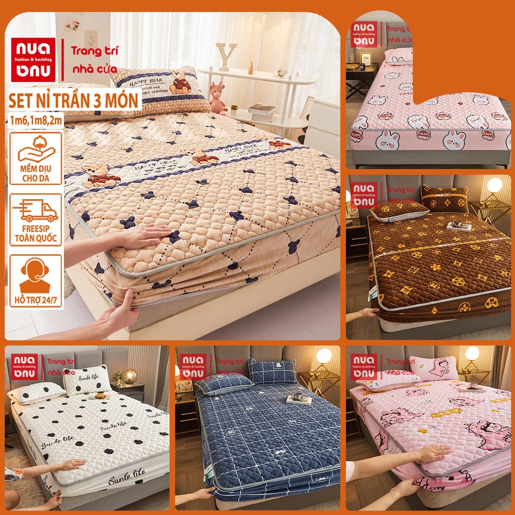 Bộ ga gối nỉ nhung trần bông cho đệm cao đến 25cm ga nỉ nhung sữa bọc đệm nệm và vỏ gối mềm mịn cao cấp