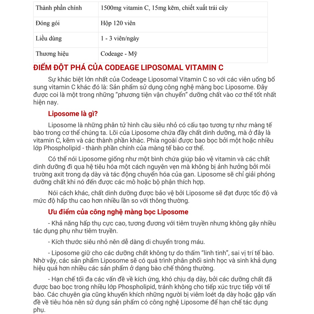 Viên Uống Vitamin C Tăng Cường Miễn Dịch Codeage Liposomal Vitamin C 180 Viên Dưỡng Sáng Da, Mờ Thâm