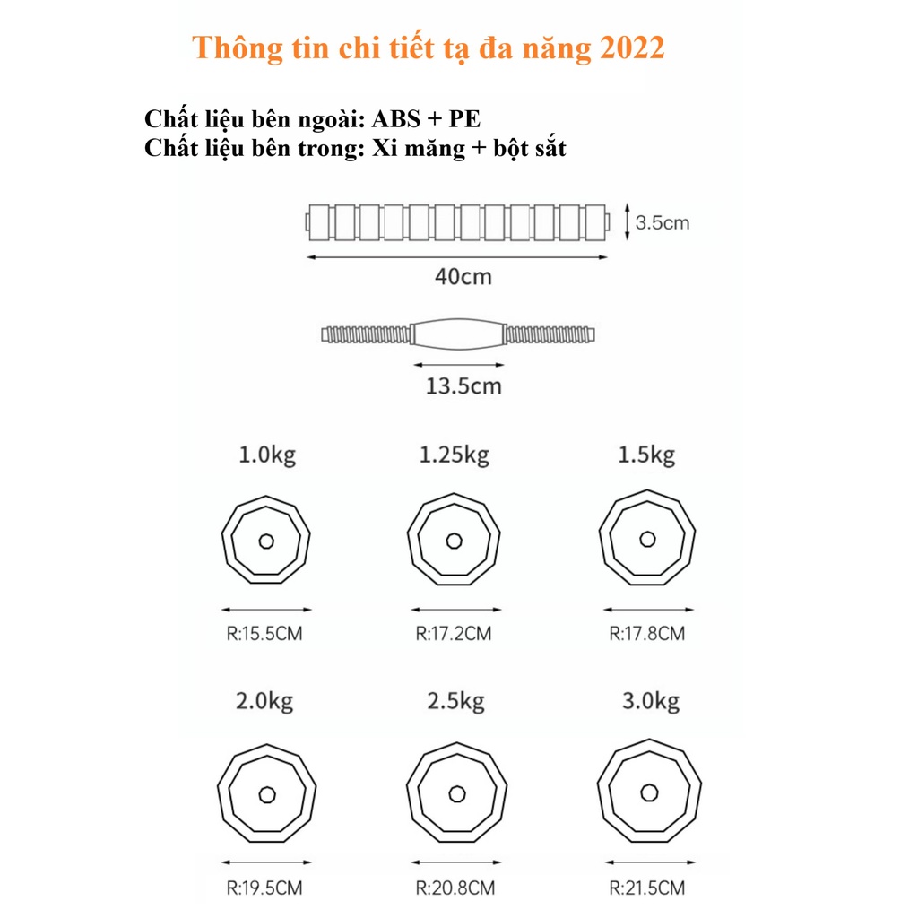 Bộ tạ tay đa năng TKsport - 2023 - 30KG chất liệu bột sắt