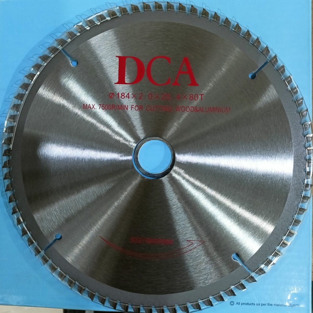 Lưỡi cắt nhôm 184mm 80 răng TCG thương hiệu DCA có thông số 184x2.0x25.4x80T và vòng tua MAX 7500r/min hàng chính hãng