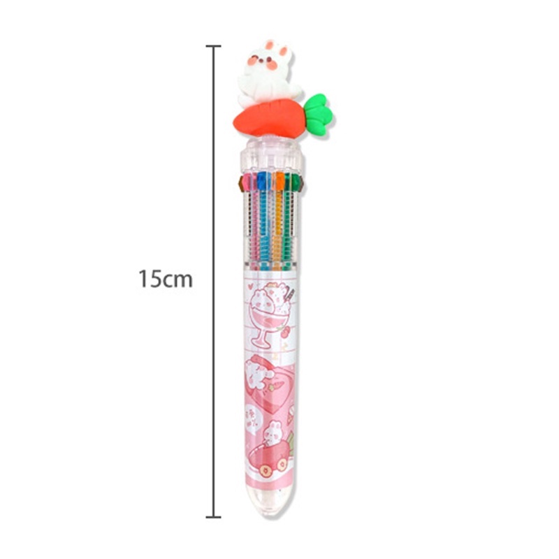 1 Bút Bi / 10 Lõi Thay Đổi Màu Sắc Hình Thỏ / Gấu Hoạt Hình Đáng Yêu
