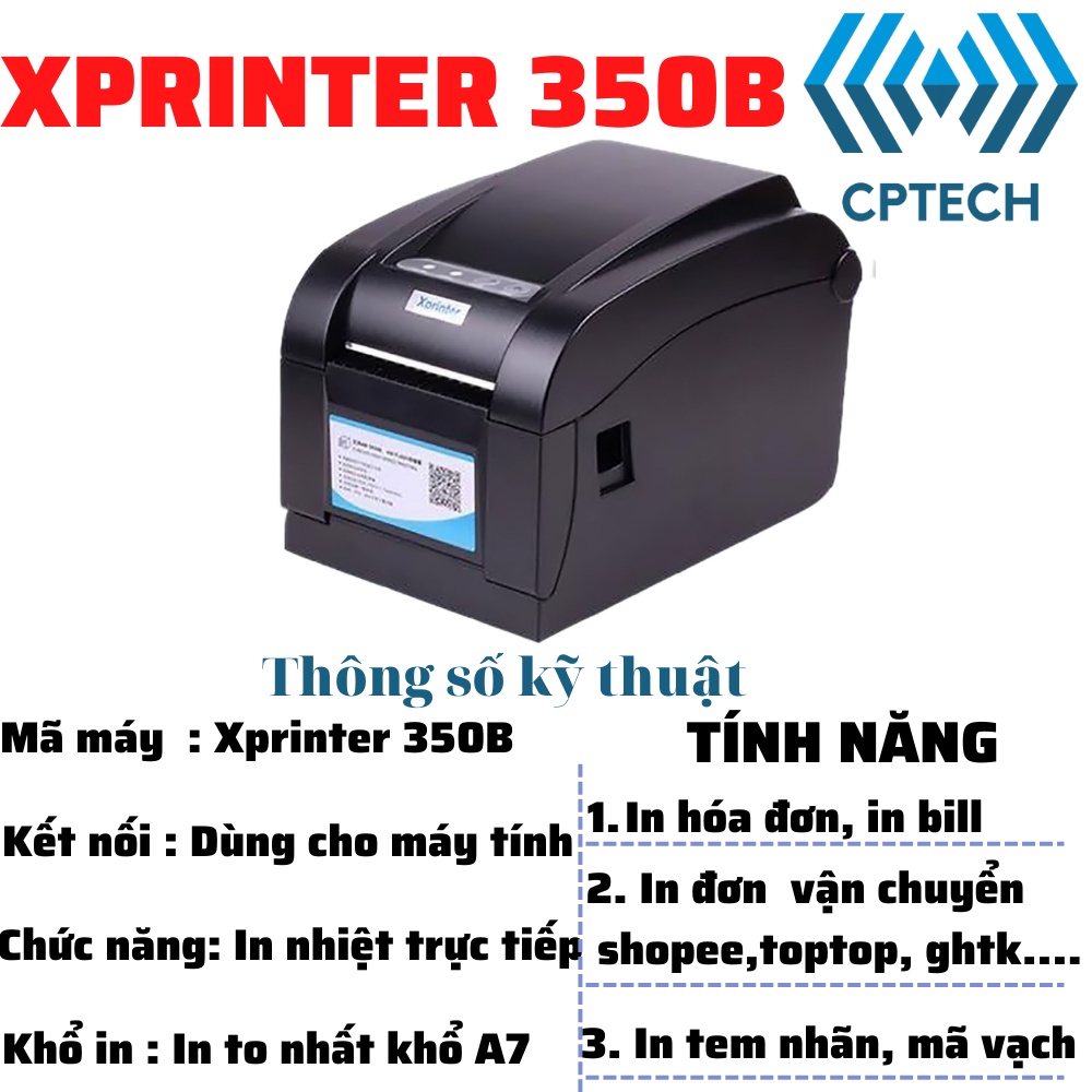 Máy in Xprinter XP 350B in đơn hàng GHTK, in tem nhãn và phiếu giao hàng các sàn TMĐT