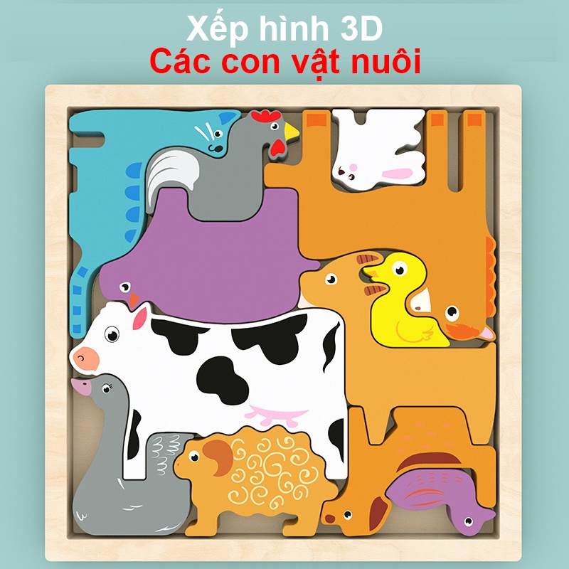 Đồ chơi xếp hình động vật, đồ chơi lắp ráp, ghép hình bằng gỗ giúp bé phát triển khả năng thị giác và tư duy hình ảnh