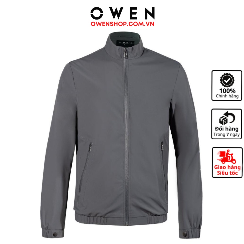 Áo khoác nam cao cấp Owen JK220735 Jeacket gió 2 lớp màu navy trơn dáng suông cổ đứng bo tay và gấu vải polyester