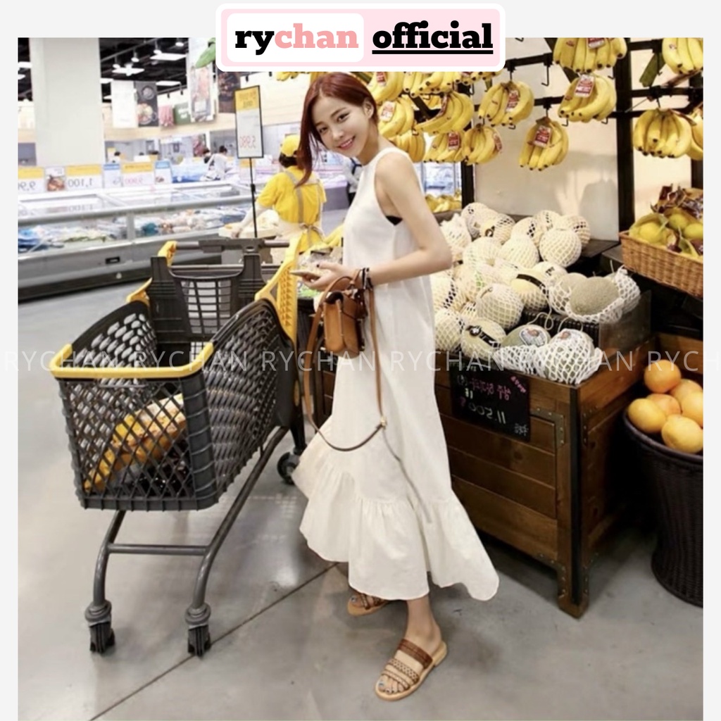 [ẢNH THẬT CUỐI] Đầm Nữ Đi Biển Cổ Yếm Dáng Dài Đuôi Cá Sang Chảnh, Váy Dạo Phố Form Rộng Rãi Thoải Mái Màu Trắng - DS140