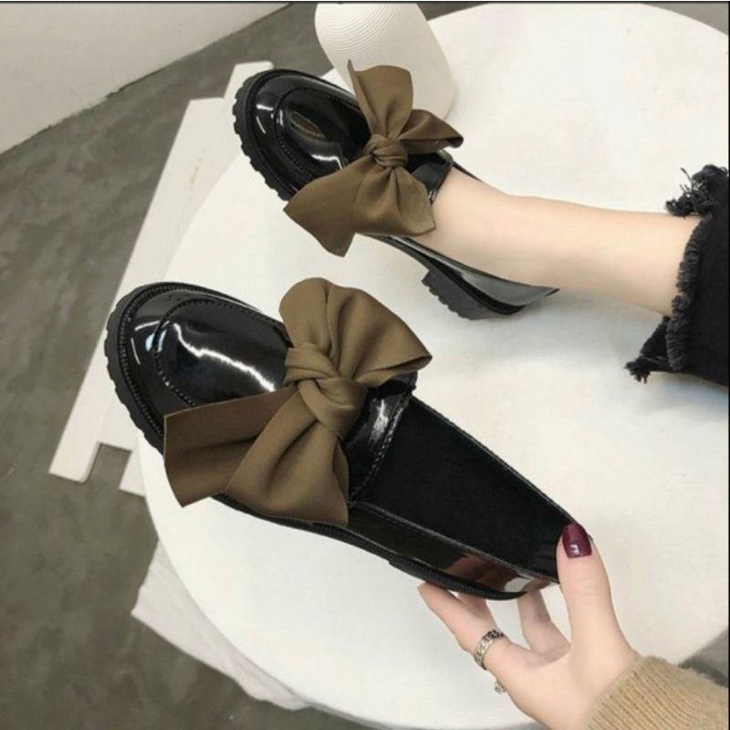 Giày oxford nữ thắt nơ chất da bóng dễ phối đồ BB-0201