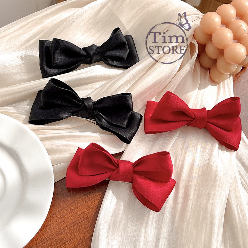 Kẹp tóc nơ tai thỏ đen đỏ TIMSTORE phụ kiện tóc phong cách hàn quốc