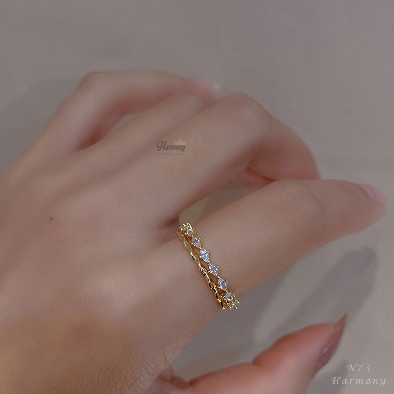 Nhẫn bạc nữ thật 925 cao cấp mạ vàng 14k đính dải đá dáng mở freesize Jena | HARMONY ACCESSORIES N73