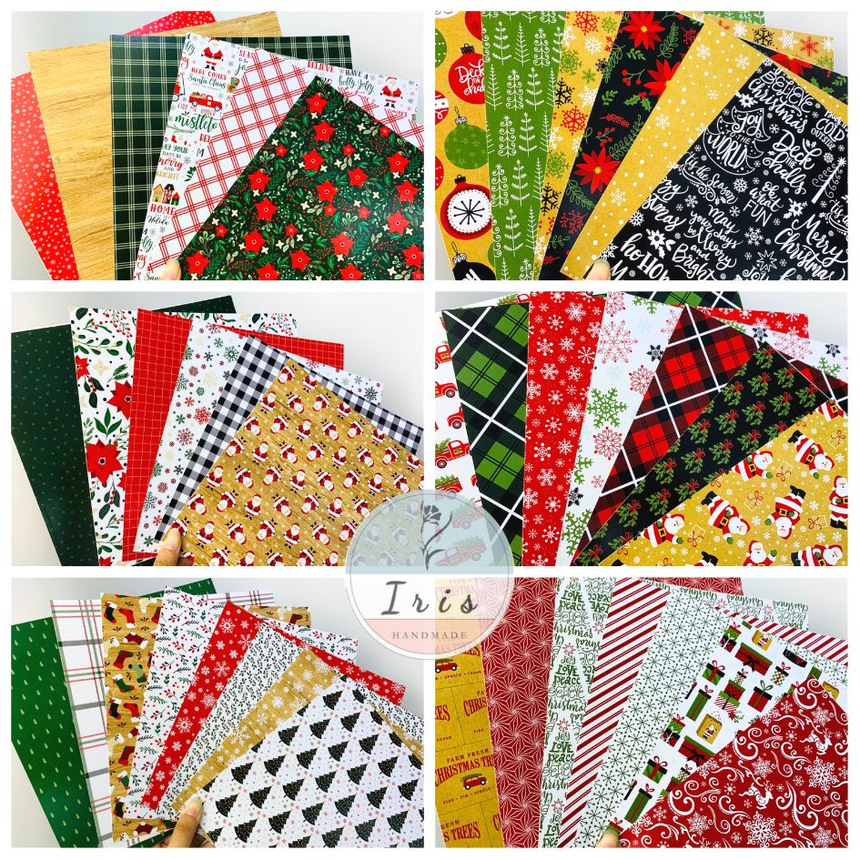Set 6-8 giấy họa tiết chủ đề Noel/ Giáng Sinh/ Kích thước 21x21cm, định lượng 250gsm