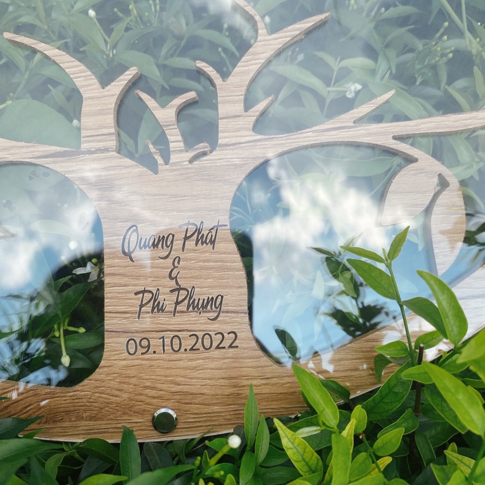 Hộp thả tim cưới hình tròn| Cây thả lá ký tên đám cưới sự kiện |Thegioipuzzle