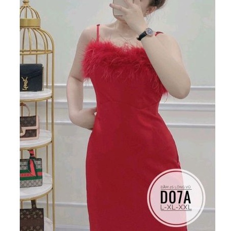 Đầm big size hai dây lông vũ từ 60kg-90kg