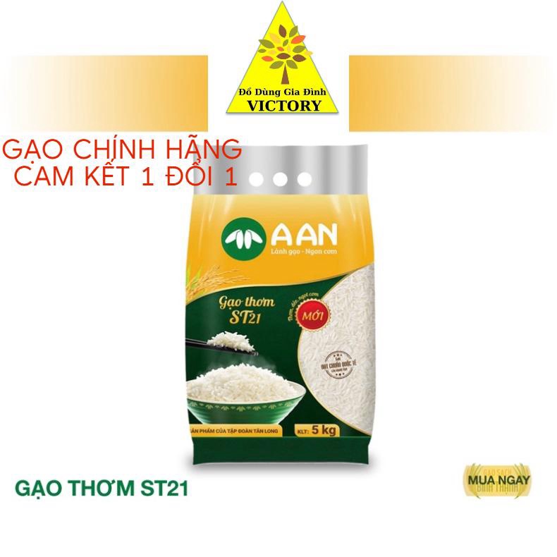 Gạo Thơm ST21 A AN Túi 5Kg - Đặc sản Sóc Trăng - Thơm hoa lài nhẹ, cơm ngọt, rất dẻo, để nguội vẫn mềm