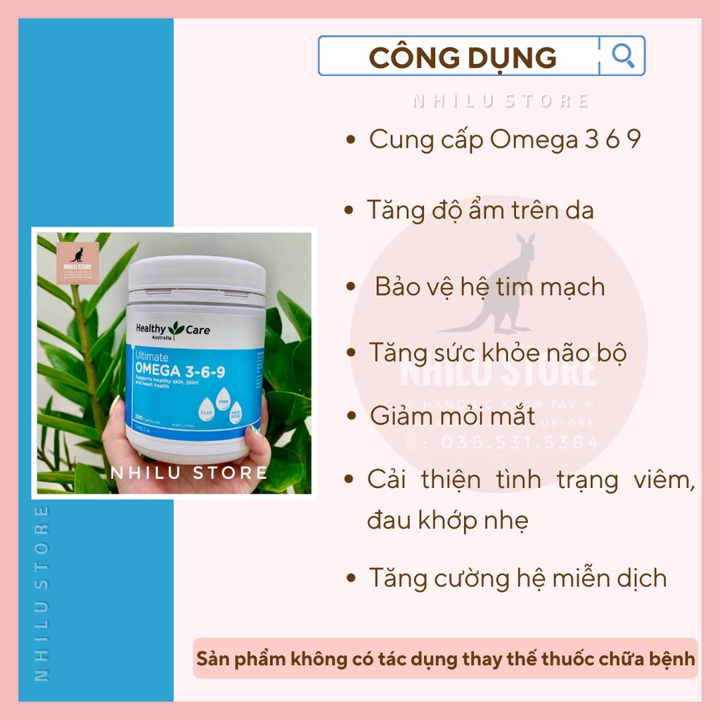 Dầu cá Omega 3 - 6 - 9 1000mg Healthy Care -200 viên