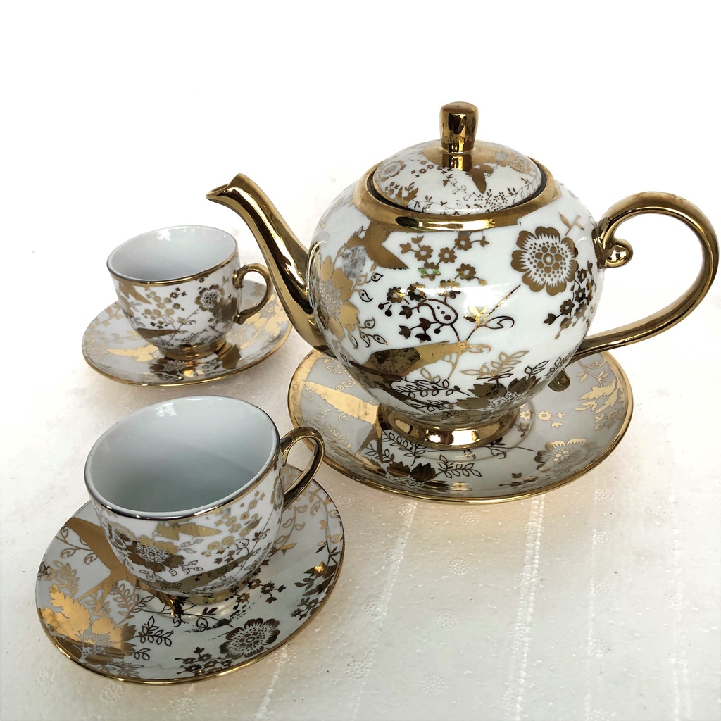 BỘ TÁCH TRÀ HOA VĂN NHŨ VÀNG HOÀNG GIA SANG TRỌNG - BỘ TRÀ 6 LY KÈM 7 ĐĨA DÙNG LÀM QUÀ TẶNG CAO CẤP