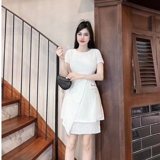 Đầm xòe nữ màu trắng phối dập ly xinh xắn VNT15