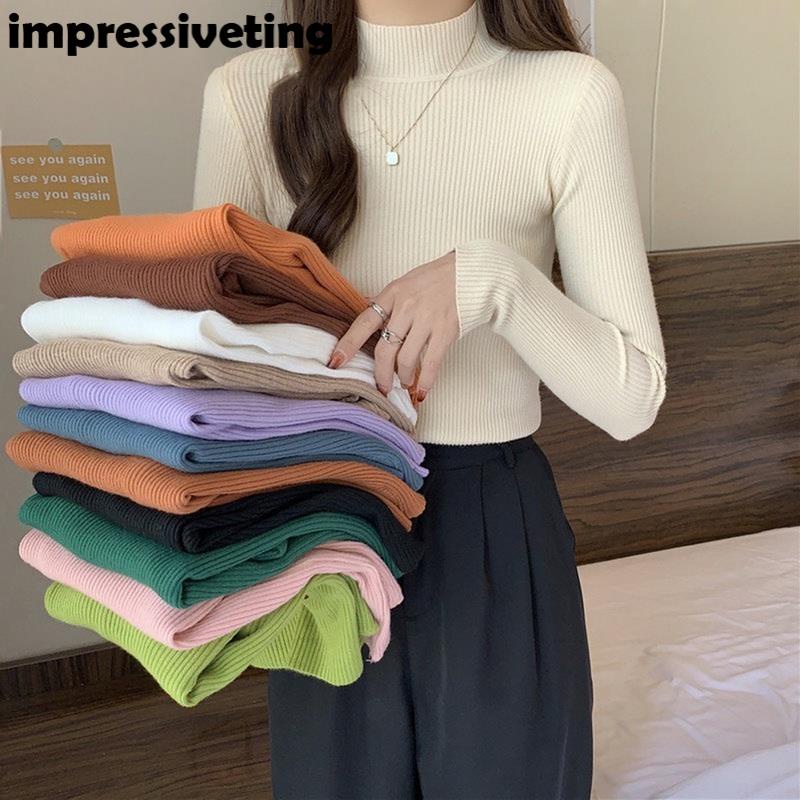 Áo len tăm cổ 3 phân Quảng châu co giãn mềm mịn xinh xắn dễ mặc phối đồ