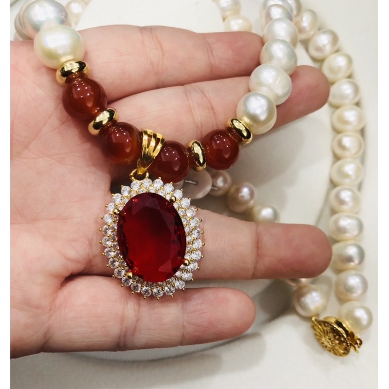 Bộ Trang Sức Bạc 925 Size 10ly Mix Đá Đỏ Lớn