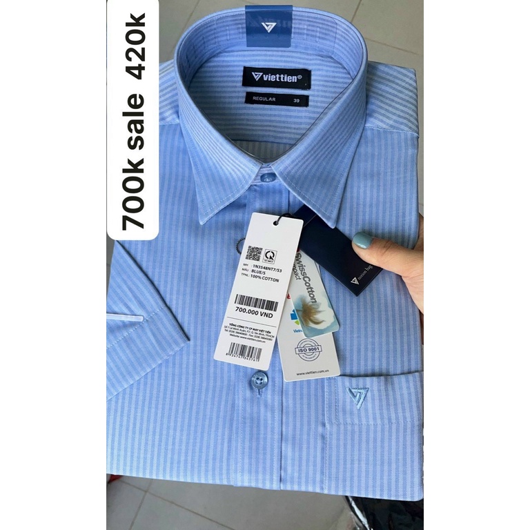 Việt tiến áo sơ mi ngắn tay cao cấp giá mác 700k sale 420k - tết xả kho thu hồi vốn