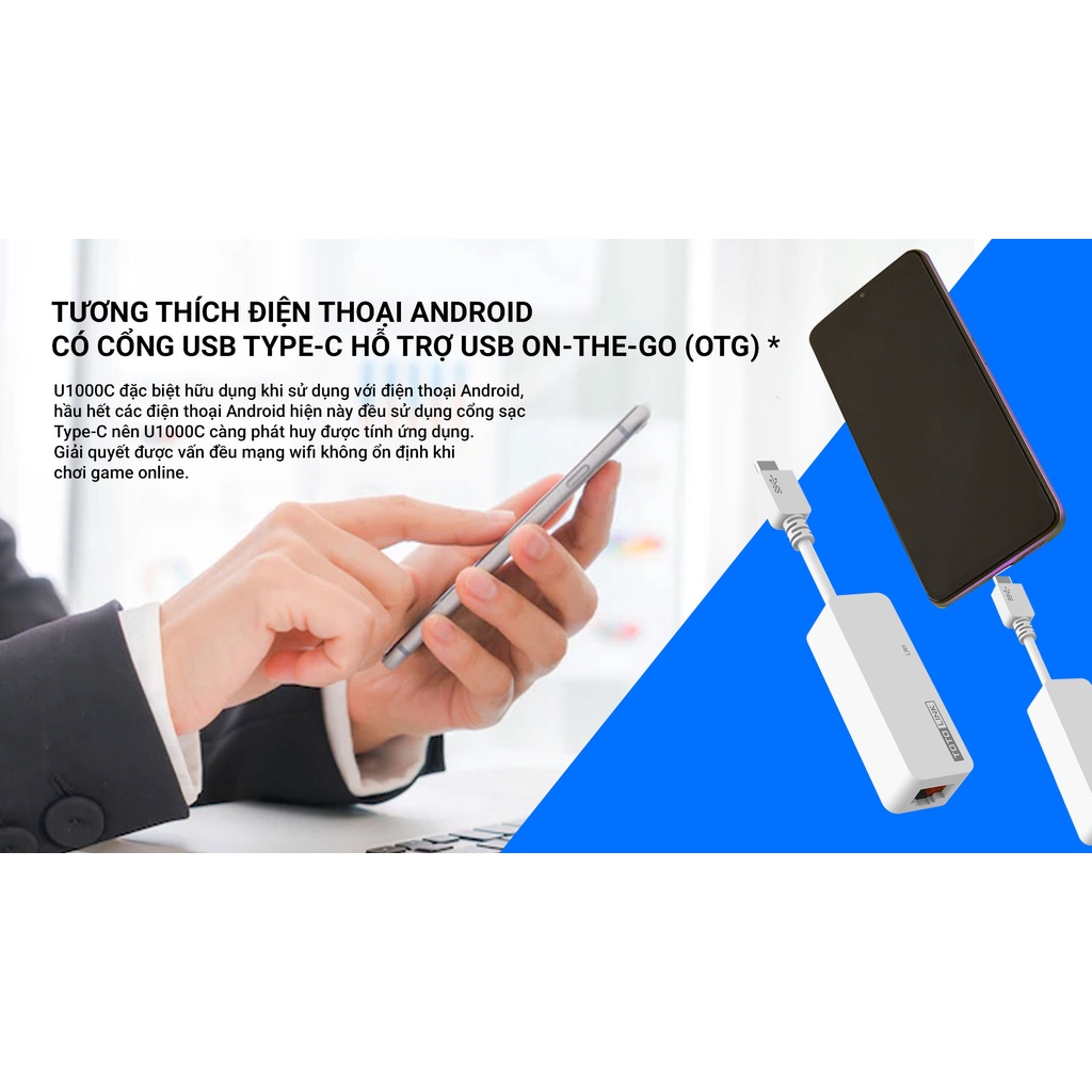 U1000C - Bộ chuyển đổi USB Type-C sang Ethernet RJ45 Gigabit hàng chính hãng