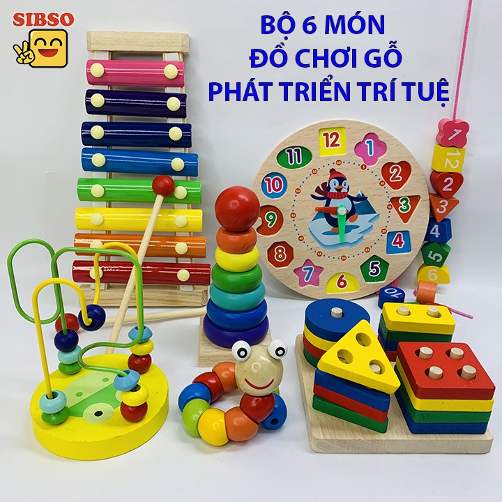 [COMBO SIÊU RẺ] Bộ combo 6 loại đồ chơi gỗ phát triển trí tuệ cho bé, đồ chơi giáo dục sớm, giáo cụ Montessori