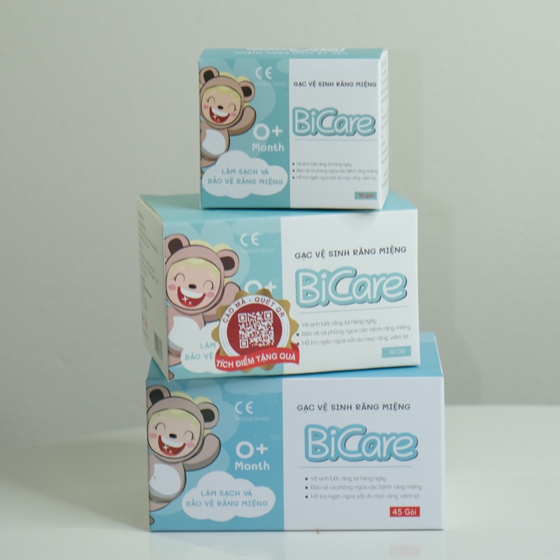 Combo 5 Hộp Gạc Rơ Lưỡi (Hộp 30 gói, 45 gói) BiCare Vệ Sinh Răng Miệng Cho Bé