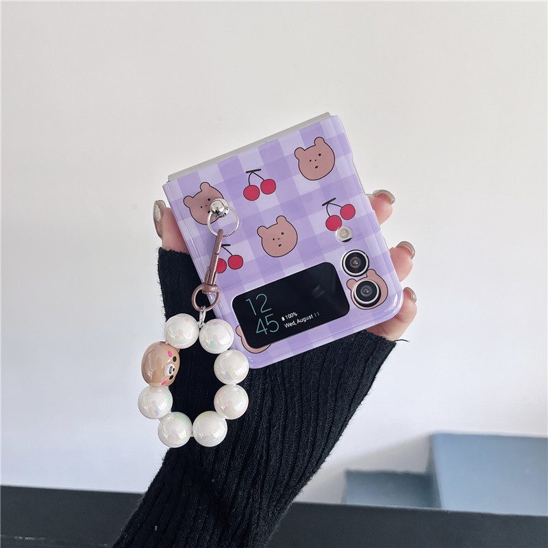 Ốp Điện Thoại IMD Chống Sốc Có Vòng Tay Hình Gấu Hoạt Hình Cho Samsung Galaxy Z Flip 4 3 5G Samsung Z Flip3 Flip4