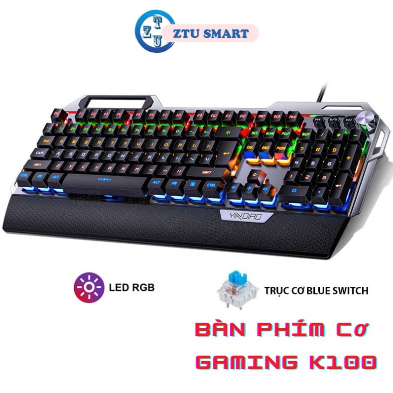 Bàn phím cơ ZTU Smart K100 chơi game 104 phím có LED có kê tay chống mỏi, núm điều chỉnh âm thanh thuận tiện